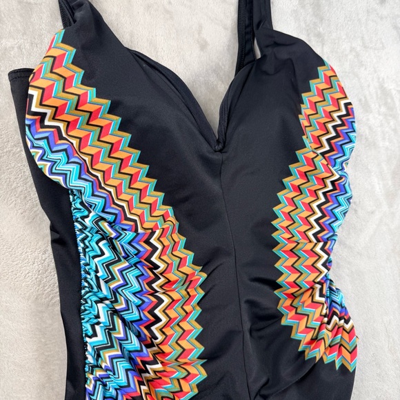 Miraclesuit Black Shaping One Piece Swimsuit Colorful Chevron Panels – Size S - Picture 3 of 11